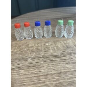 Vintage Mini 2 inch Glass Salt And Pepper Shakers, Bakelite Lids 1930s, 3 Pair